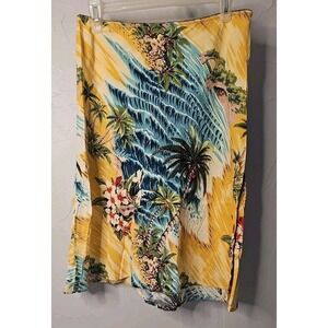 henna A-line Silk Feel Skirt Sz S  W/29  Retro Island Unlined Elastic Waist  143